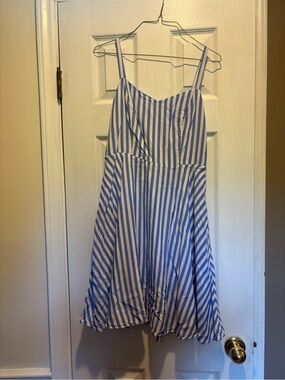 Old Navy Blue and White Striped Cami Sundress with Smocked Bodice Medium